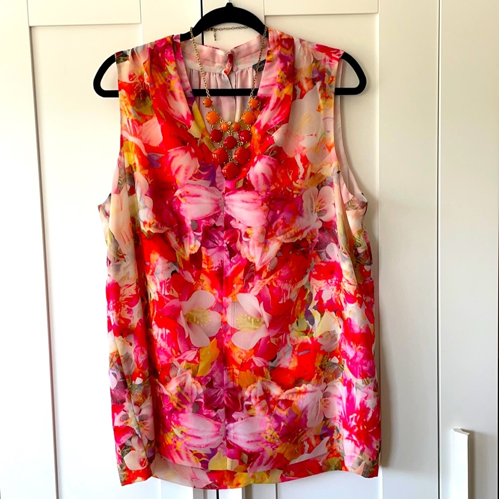 Bright floral sleeveless blouse